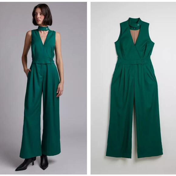 WILDFANG Empower High Waisted V-Neck Jumpsuit Jade Green Sz 24W NWT $218 {3F12} - Picture 3 of 3